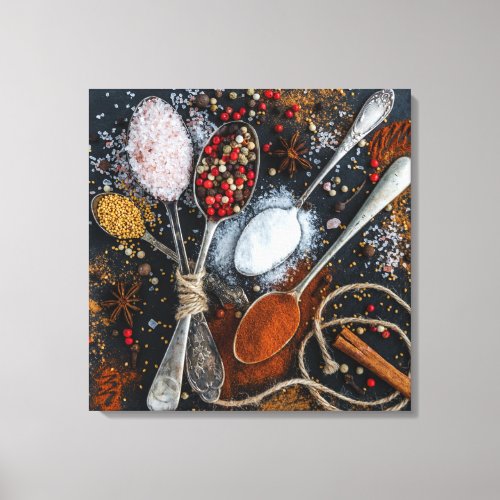 Beautiful Spices in Spoons  Canvas Print