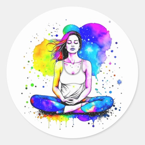 Beautiful Spiritual Art Lady Meditating  Classic Round Sticker