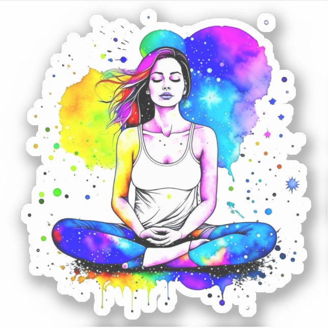 Beautiful Spiritual Art Lady Meditating  Sticker (Front)