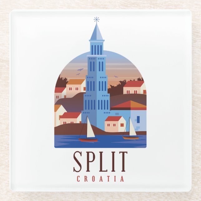 Beautiful Split Croatia Dalmatia Vintage Glass Coaster (Front)