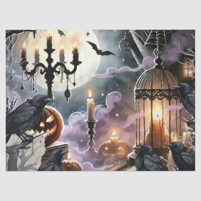 Beautiful Spooky Haunted Halloween Decoupage Tissue Paper (Front)