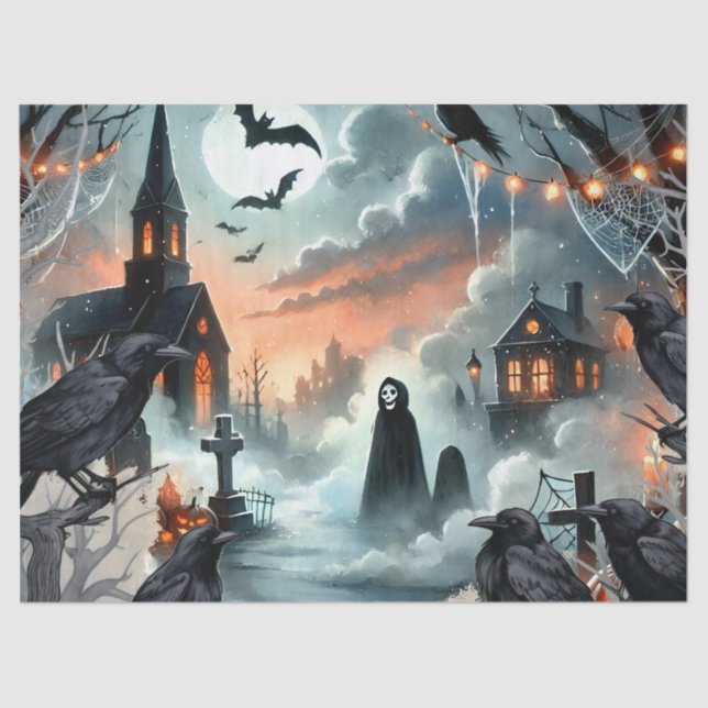 Beautiful Spooky Haunted Halloween Decoupage Tissue Paper (Front)