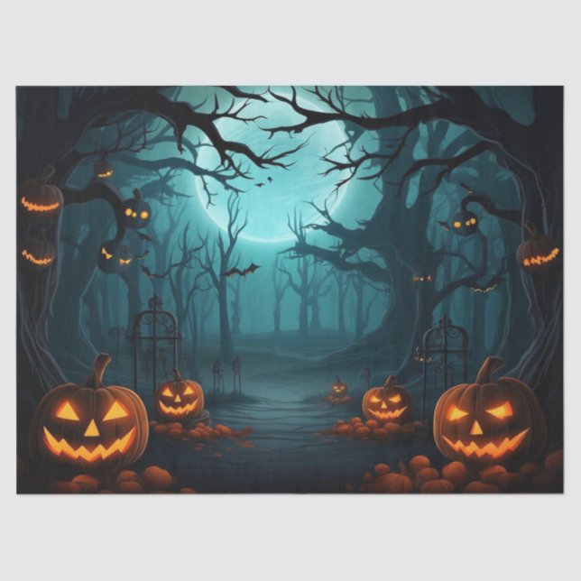 Beautiful Spooky Haunted Halloween Decoupage Tissue Paper (Front)