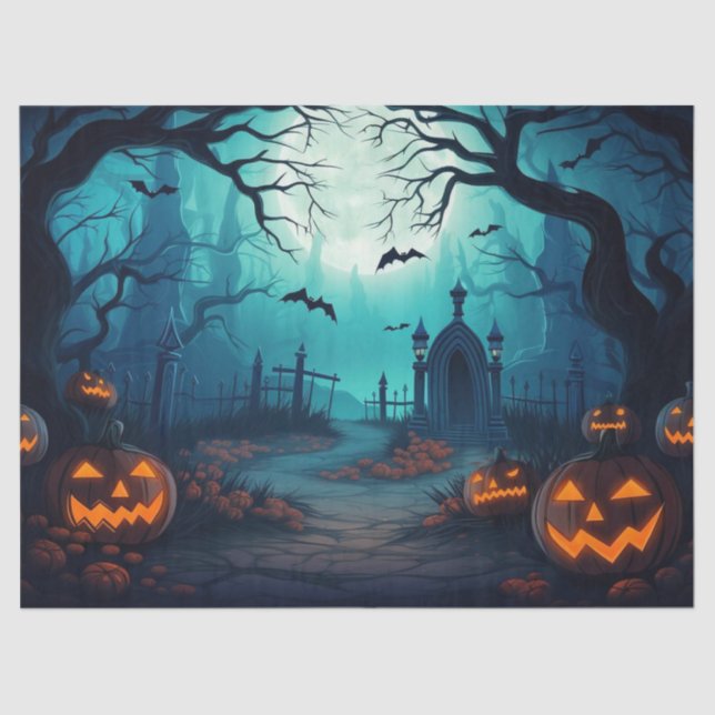 Beautiful Spooky Haunted Halloween Decoupage Tissue Paper (Front)