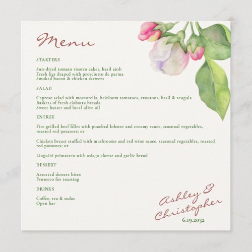 Beautiful Spring Apple Blossom Wedding Menu