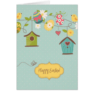 Beautiful Spring Background with Bird Houses Cards