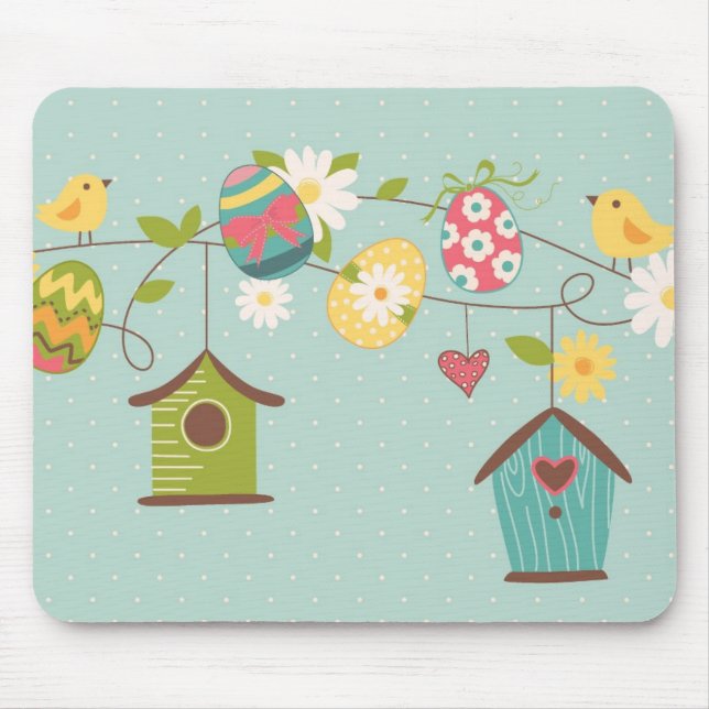 Beautiful Spring Background with Bird Houses Mouse Pad (Front)