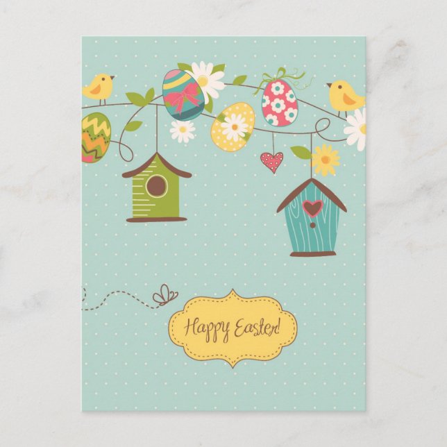 Beautiful Spring Background with Bird Houses Postcard (Front)