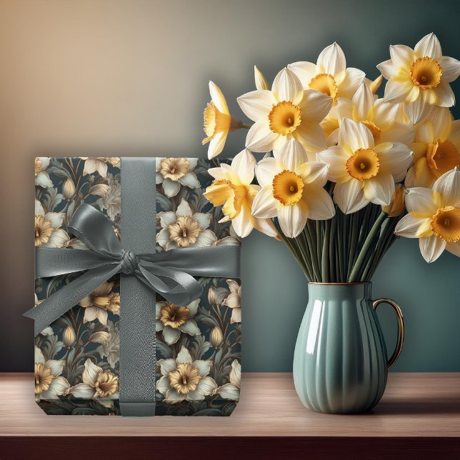 Beautiful Spring Baroque Daffodils Floral Pattern Wrapping Paper (Beautiful Spring Baroque Daffodils Floral Seamless Pattern Wrapping Paper)