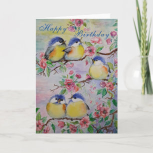 Beautiful Spring Birds Birthday Card Cute Sparrows
