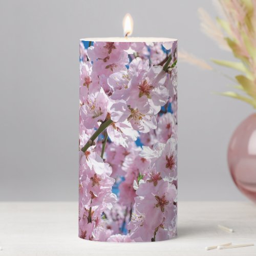 Beautiful Spring Cherry Blossoms Pillar Candle