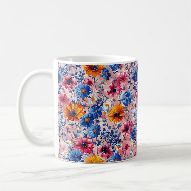 Beautiful Spring Colorful Girly Wildflowers Coffee Mug (Left)