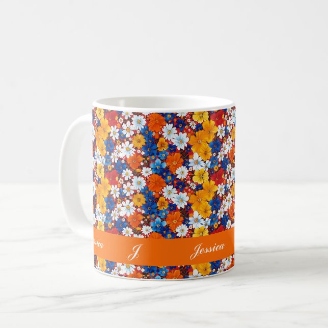 Beautiful Spring Colorful Girly Wildflowers Script Coffee Mug (Front Left)