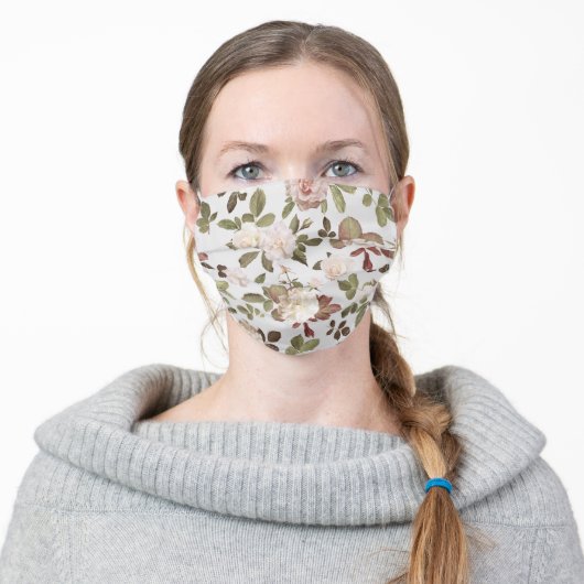 Beautiful spring cream floral roses adult cloth face mask (Worn)