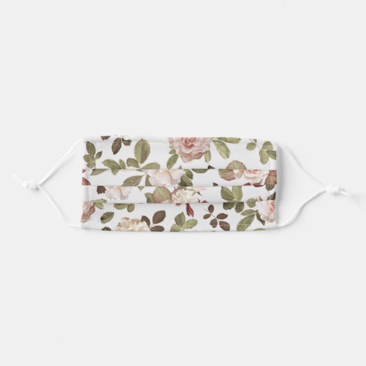 Beautiful spring cream floral roses adult cloth face mask (Front, Folded)