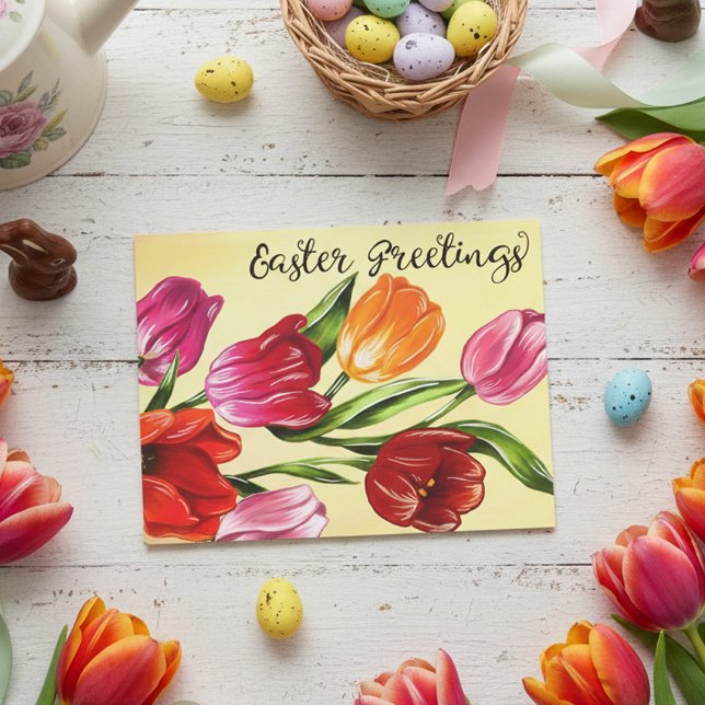 Beautiful Spring Easter Greetings Tulips Postcard (Creator Uploaded)