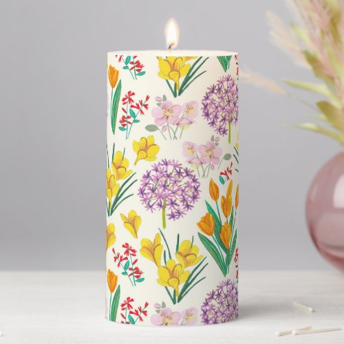 Beautiful Spring Floral Easter Pillar Candle