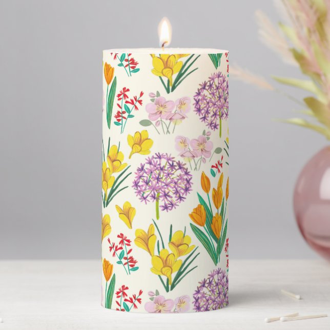 Beautiful Spring Floral Easter Pillar Candle (In Situ)