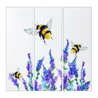 Beautiful Spring Flowers and Bees Drawing Triptych