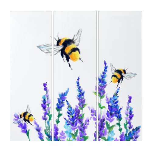 Beautiful Spring Flowers and Bees Drawing Triptych