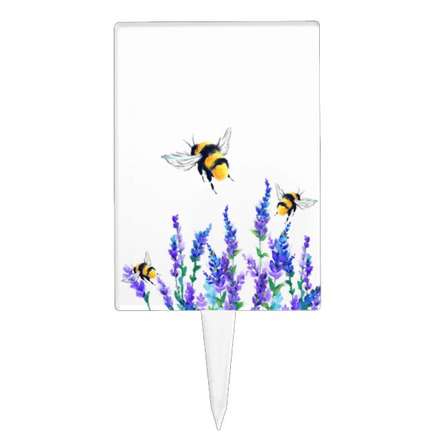 Beautiful Spring Flowers and Bees Flying - Drawing Cake Topper (Front)