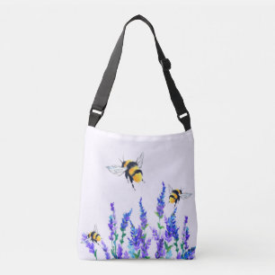 Beautiful Spring Flowers and Bees Flying - Drawing Crossbody Bag