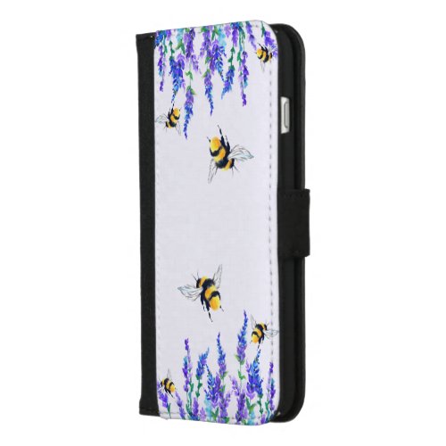 Beautiful Spring Flowers and Bees Flying _ Drawing iPhone 87 Plus Wallet Case