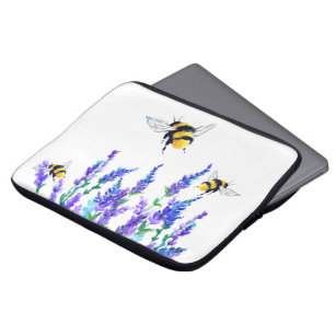 Beautiful Spring Flowers and Bees Flying - Drawing Laptop Sleeve