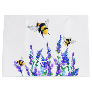 Beautiful Spring Flowers and Bees Flying - Drawing Large Gift Bag