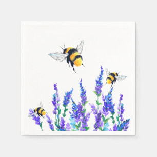 Beautiful Spring Flowers and Bees Flying - Drawing Napkins