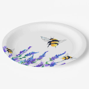 Beautiful Spring Flowers and Bees Flying - Drawing Paper Plates