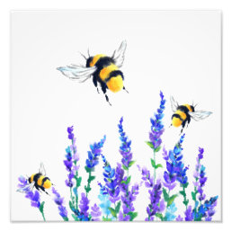 Beautiful Spring Flowers and Bees Flying - Drawing Photo Print