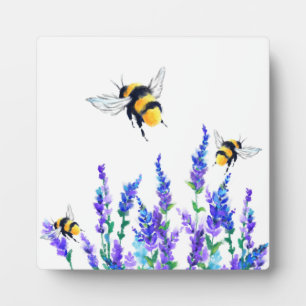 Beautiful Spring Flowers and Bees Flying - Drawing Plaque
