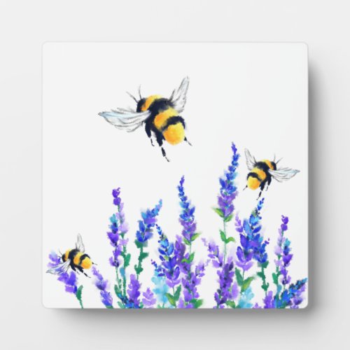 Beautiful Spring Flowers and Bees Flying _ Drawing Plaque