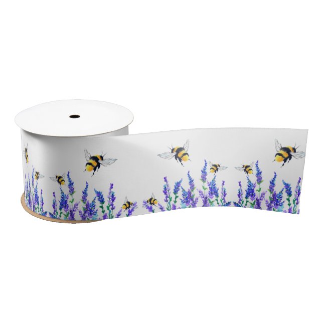 Beautiful Spring Flowers and Bees Flying - Drawing Satin Ribbon (Spool)