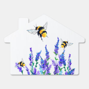 Beautiful Spring Flowers and Bees Flying - Drawing Sign