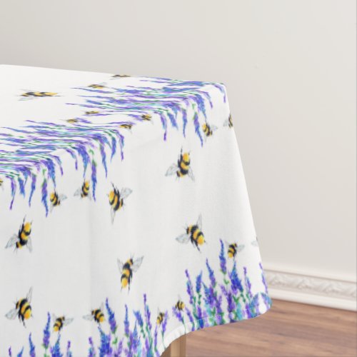 Beautiful Spring Flowers and Bees Flying _ Drawing Tablecloth