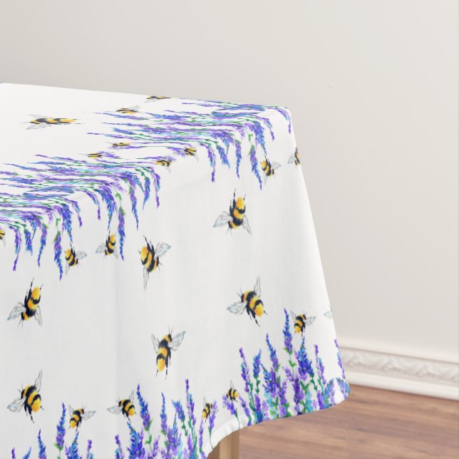 Beautiful Spring Flowers and Bees Flying - Drawing Tablecloth (In Situ)