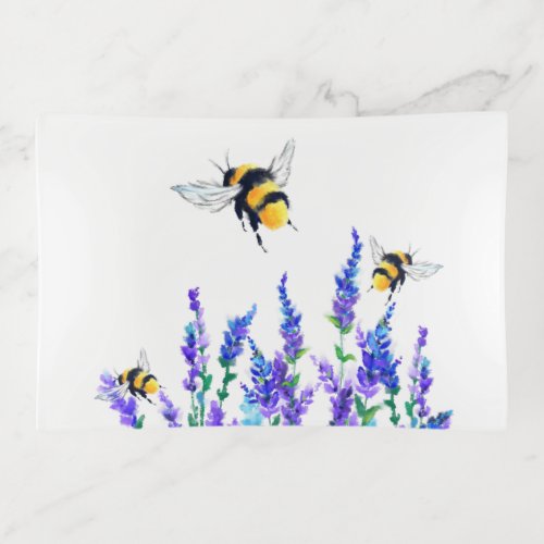 Beautiful Spring Flowers and Bees Flying  Drawing Trinket Tray