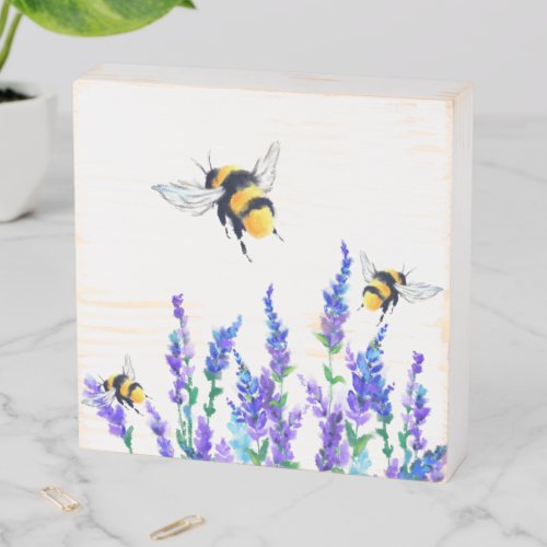 Beautiful Spring Flowers and Bees Flying _ Drawing Wooden Box Sign