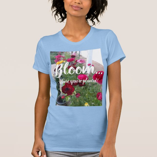 Beautiful Spring Flowers Bloom Womans blue T Shirt (Front)