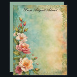 Beautiful Spring Flowers Faded Decorative Border Letterhead<br><div class="desc">Beautiful spring flowers in pink and white cluster on the left side of this elegant letterhead stationery with a marbled blue,  green,  and pale peach background,  and faded decorative border.  The back is a complementary blue-green,  echoing colors on the front.</div>