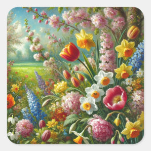 Beautiful Spring Flowers Square Sticker