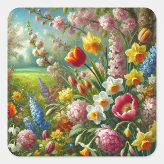 Beautiful Spring Flowers Square Sticker