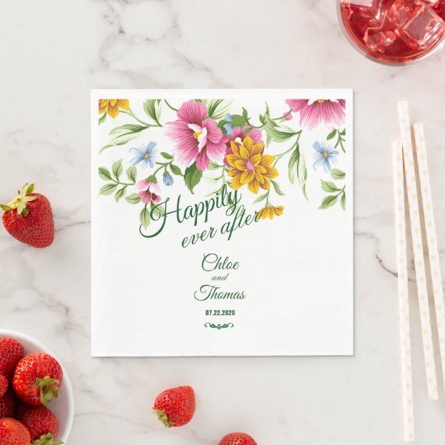 Beautiful Spring Flowers Wedding Paper Napkins (Insitu)