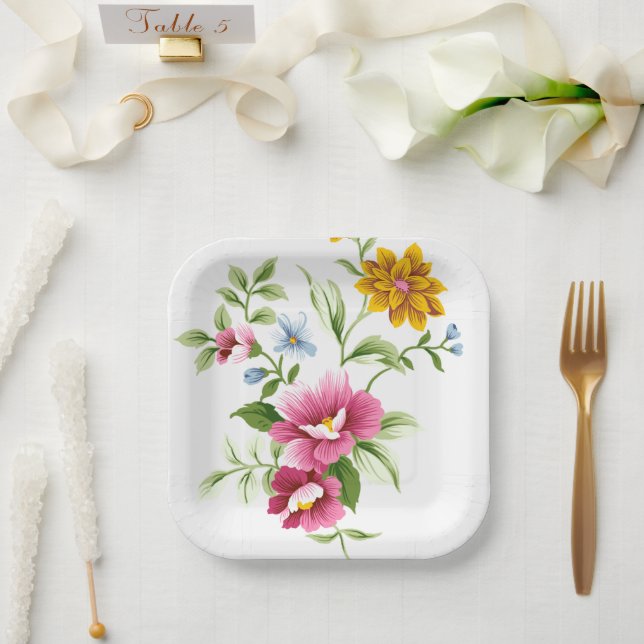Beautiful Spring Flowers Wedding  Paper Plates (Wedding)