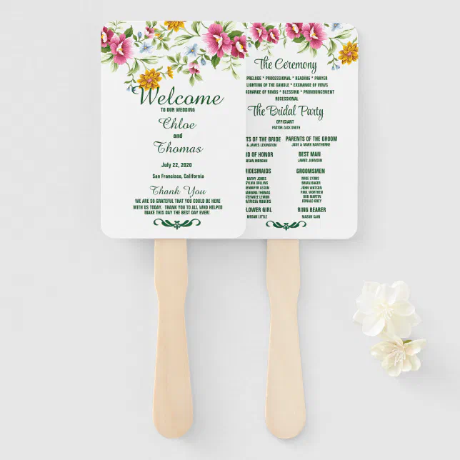 Beautiful Spring Flowers Wedding Program Hand Fan | Zazzle
