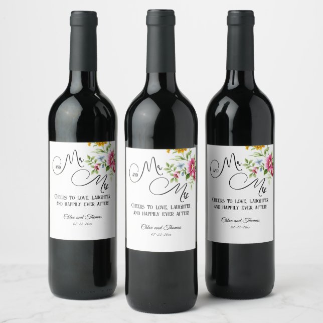 Beautiful Spring Flowers Wedding Wine Label (Bottles)