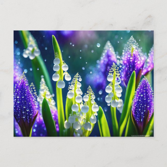 Beautiful Spring Flowers With Dew Postcard (Front)
