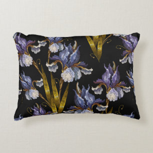 Beautiful spring irises embroidery seamless patter accent pillow
